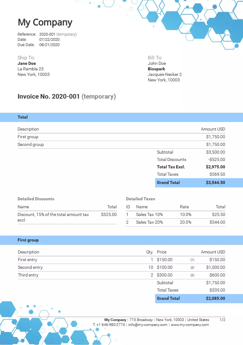 Invoice template Hexa