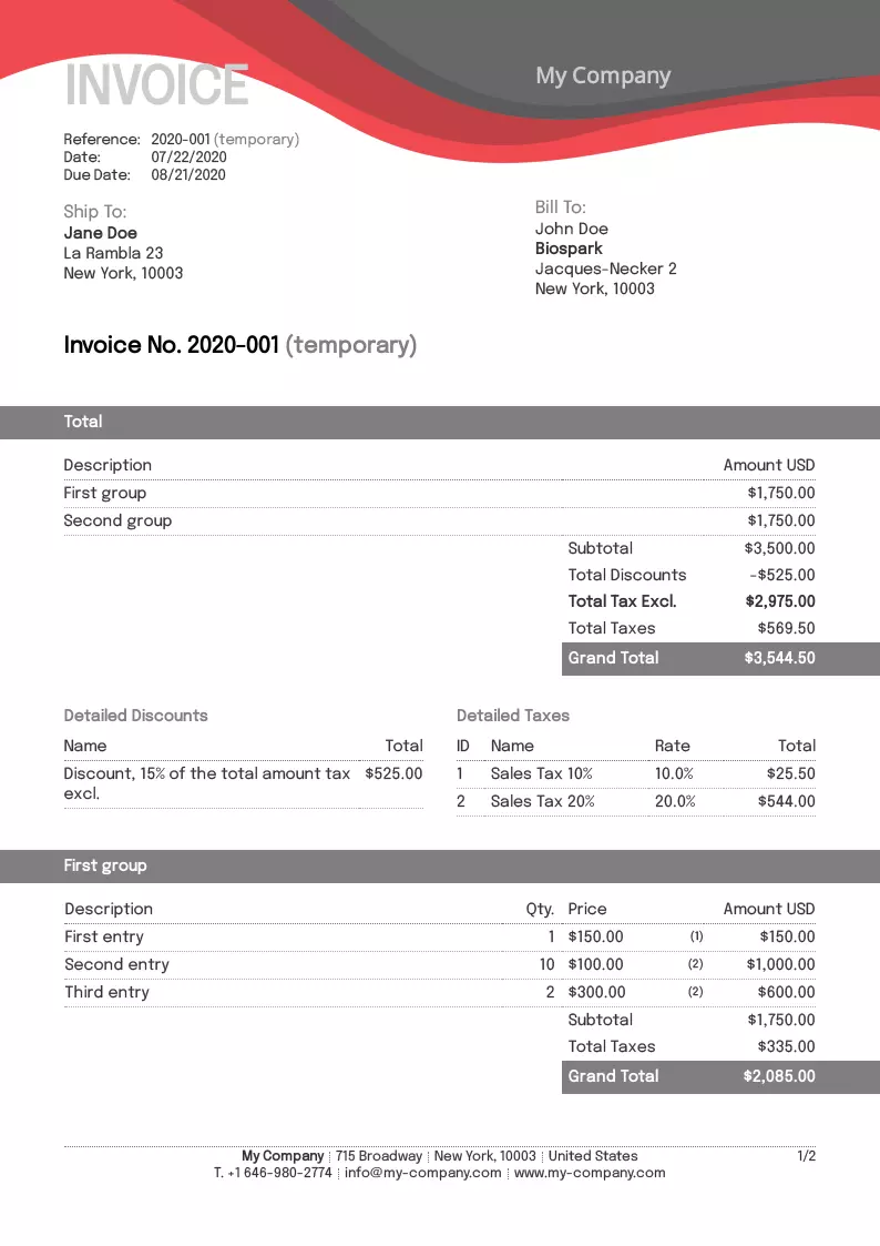 Invoice template Wave