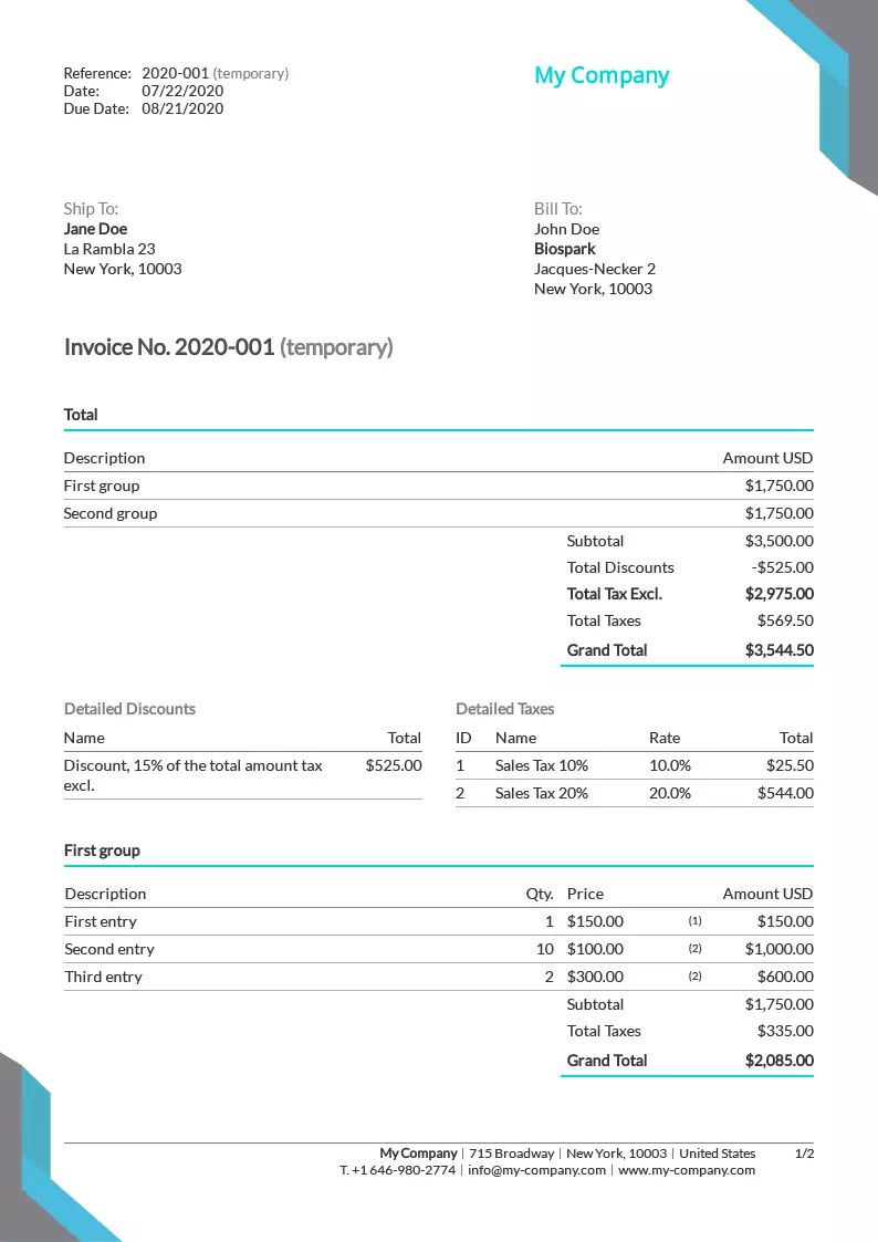 Invoice template Turquoise
