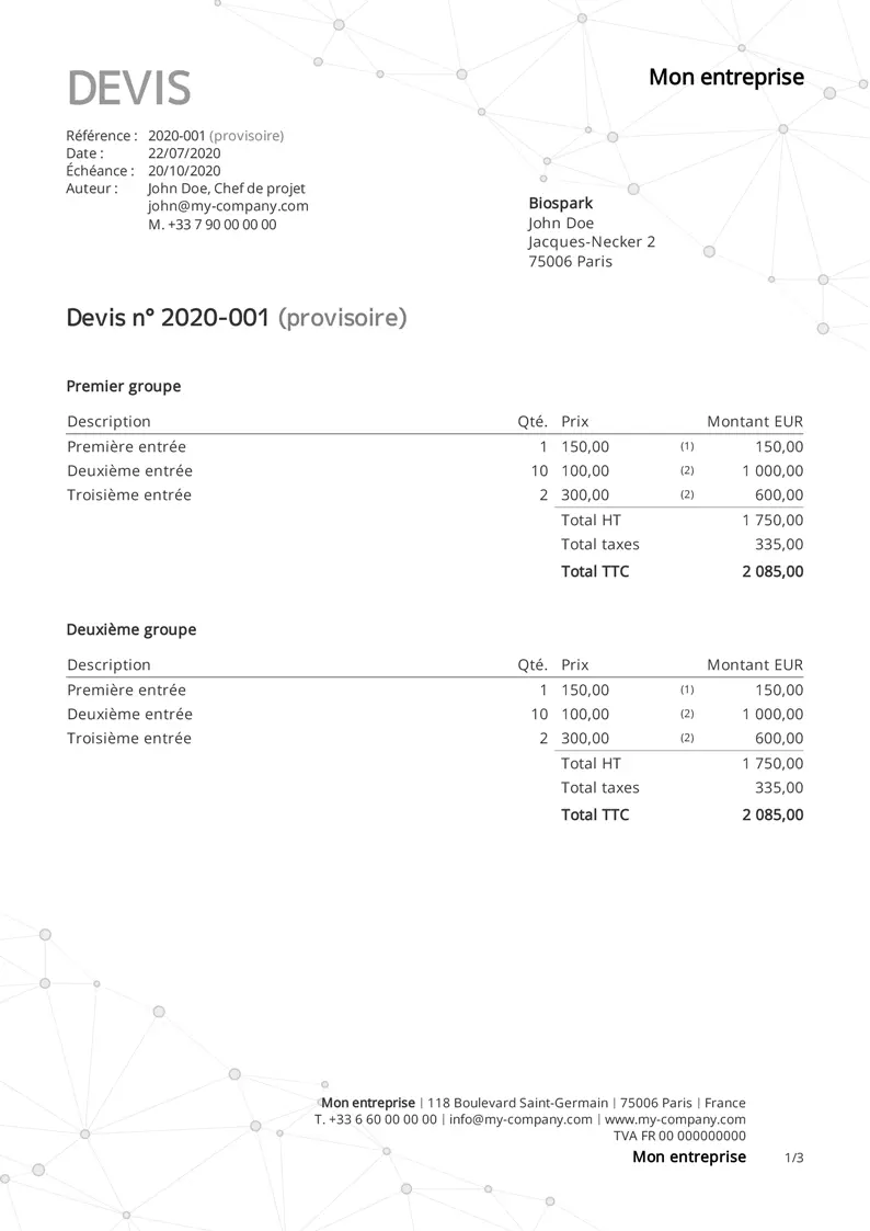 Modèle de devis Network